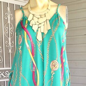 LOVE ME--Drapery, long chain print, shift dress